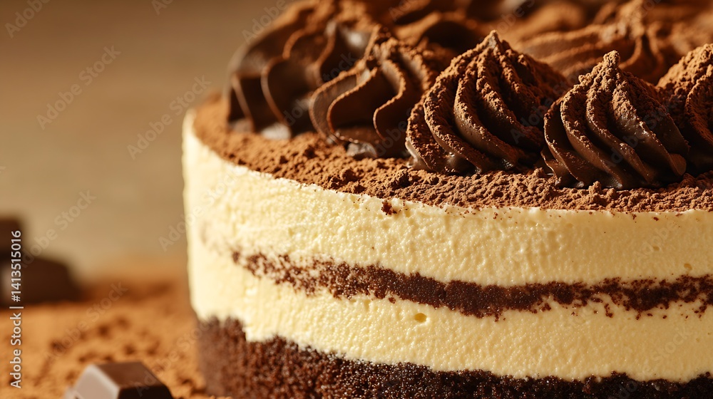 Decadent chocolate cake with rich cream and cocoa highlights tempting dessert lovers in an artistic presentation : Generative AI