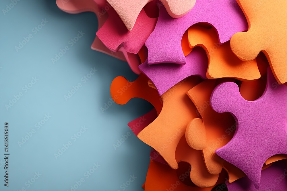 Colorful Puzzle Pieces on a Blue Background Creating a Playful and Artistic Vibe : Generative AI