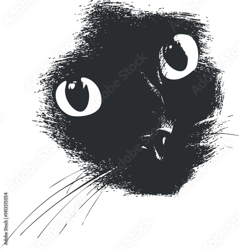 Stylized illustration of a black cat face with expressive eyes and whiskers.