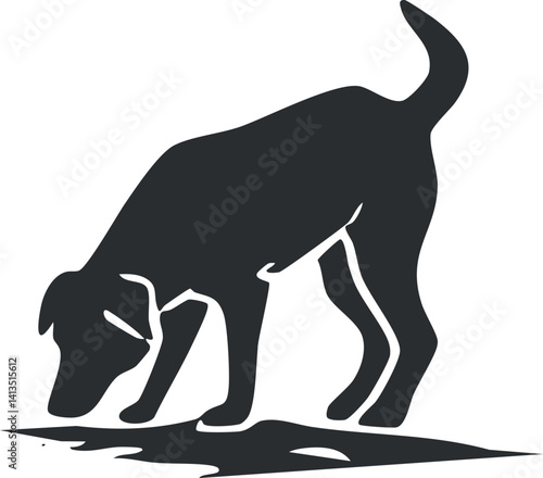 A silhouette of a dog sniffing the ground, representing curiosity and exploration in nature.