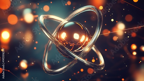 Obraz na płótnie Abstract Artistic Representation of an Atom Surrounded by Striking Glowing Orbs and Sparks : Generative AI w salonie