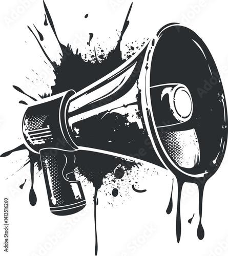 An artistic illustration of a megaphone combined with a gun symbolizing powerful communication.