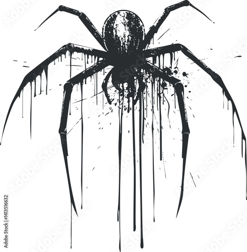 A striking black silhouette of a spider with dripping effects for horror and gothic themes.