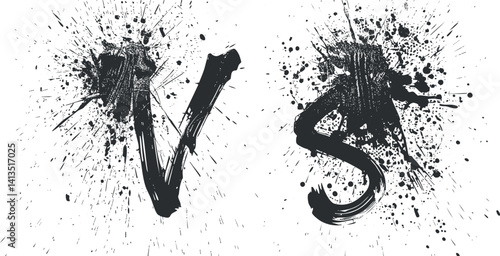 Dynamic vs graphic with ink splashes representing competition and conflict in design.