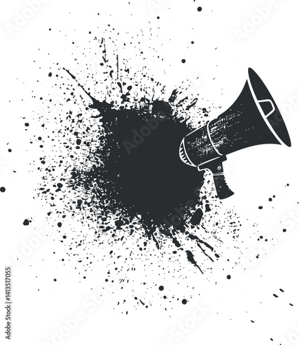 A dynamic megaphone illustration with a splash effect, perfect for communication and advertising themes.