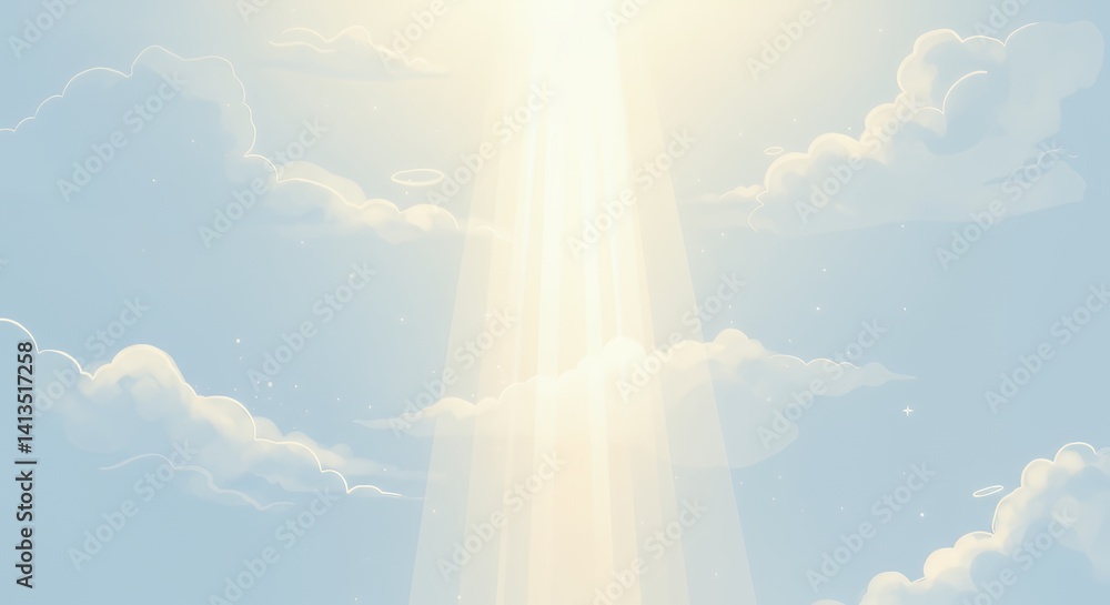 Sun Rays Shining Through Clouds in Blue Sky Illustration Sun Rays Shining Through Clouds in Blue Sky Illustration
