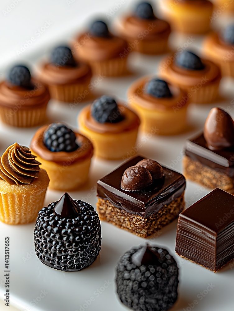 Assorted mini desserts featuring chocolate, vanilla and berry toppings for a delightful sweet treat : Generative AI