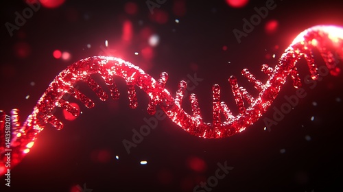 Obraz na płótnie Beautiful strand of red DNA with sparkling particles highlighting the essence of life and genetic structure : Generative AI w salonie