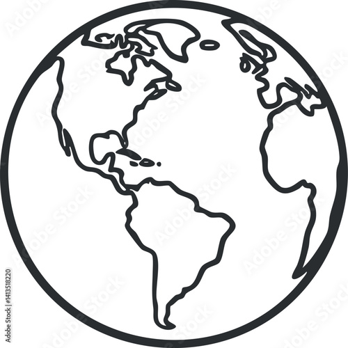 Simple line art illustration of the globe highlighting North and South America