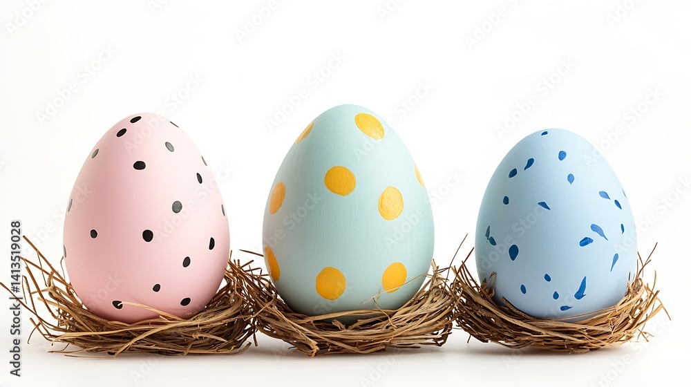 Colorful Decorative Easter Eggs in Natural Nesting Material for a Festive and Joyful Spring Display : Generative AI