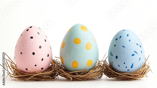 Obraz na płótnie Colorful Decorative Easter Eggs in Natural Nesting Material for a Festive and Joyful Spring Display : Generative AI w salonie