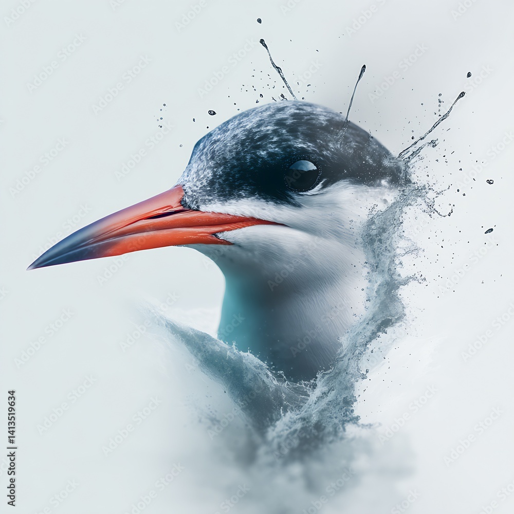 Stunning Close-up of a Bird in Water Creating Splashes with Graceful Movement : Generative AI