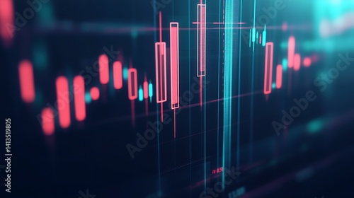 Digital stock market chart showing fluctuating prices on a futuristic display with glowing graphics : Generative AI