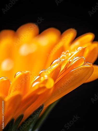 Obraz na płótnie Beautiful close up of vibrant orange flower petals adorned with water droplets captured against a dark background : Generative AI w salonie