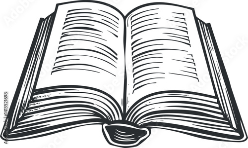 An illustration of an open book showcasing its pages and detailed binding.