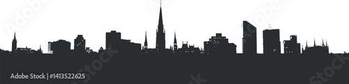A striking silhouette of a city skyline featuring diverse architecture and landmarks.