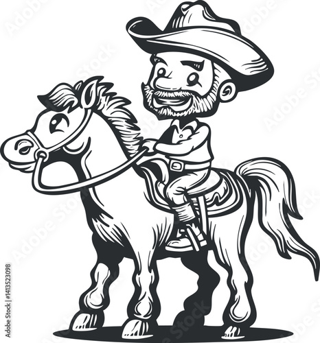 Wallpaper Mural A playful cartoon cowboy character riding a horse with a cheerful expression in a western style. Torontodigital.ca