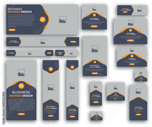 set of creative web banners of standard size with a place for photos. Business ad banner. Vertical, horizontal and square template. vector illustration EPS 15
