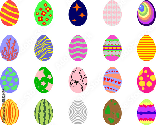 Set of vector Easter eggs with different patterns.