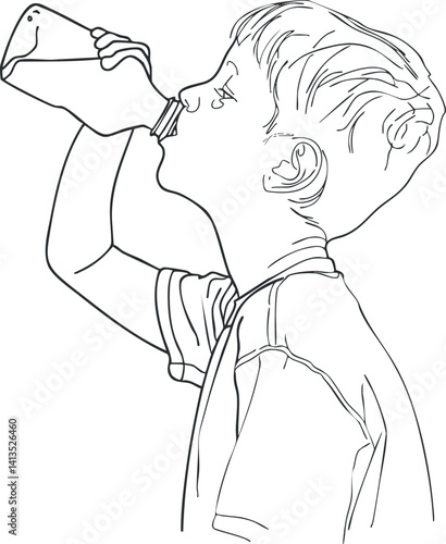 A young boy happily drinking from a milk bottle, embodying innocence and joy.