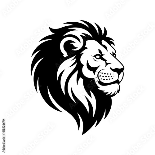 Lion head vector logo, Wild roaring lion king head tattoo set, Front and side view predator face, minimal lions heads icon black and white ink sketch silhouettes design, Eps, Ai, Svg format
