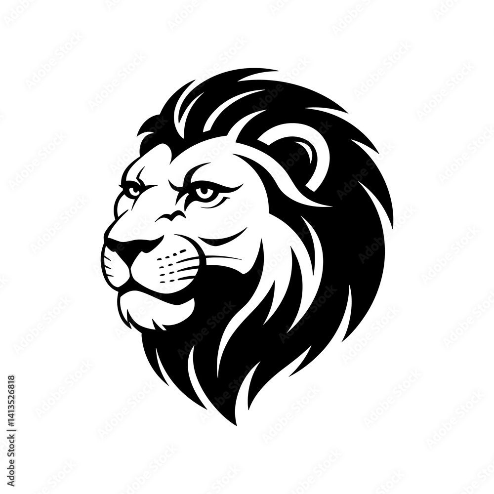 Lion head vector logo, Wild roaring lion king head tattoo set, Front and side view predator face, minimal lions heads icon black and white ink sketch silhouettes design, Eps, Ai, Svg format Lion head vector logo, Wild roaring lion king head tattoo set, Front and side view predator face, minimal lions heads icon black and white ink sketch silhouettes design, Eps, Ai, Svg format
