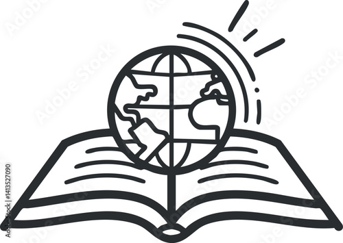 An open book with a globe symbolizing education learning and global knowledge exploration