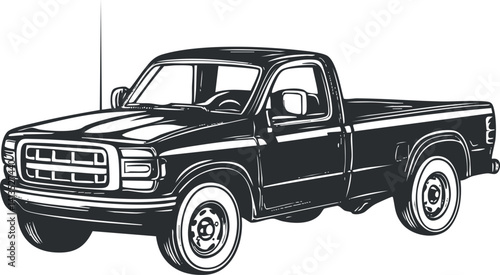 A classic black pickup truck illustration showcasing its robust design and functionality.