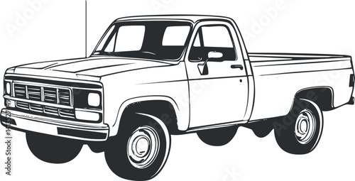 A classic pickup truck illustration showcasing a retro design with an outline style.