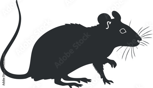 A black silhouette of a mouse showcasing its characteristic features such as ears and tail.