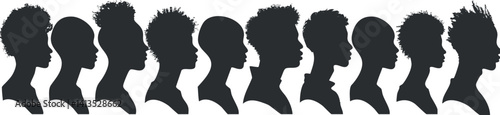 A collection of diverse silhouettes showcasing various hairstyles and profiles reflecting beauty and culture.