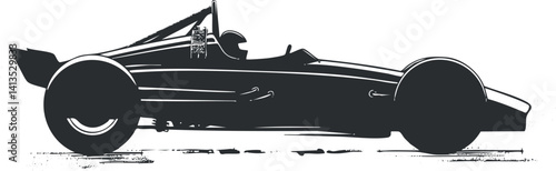 Stylized silhouette of a racecar with a driver emphasizing speed and motorsport dynamics.