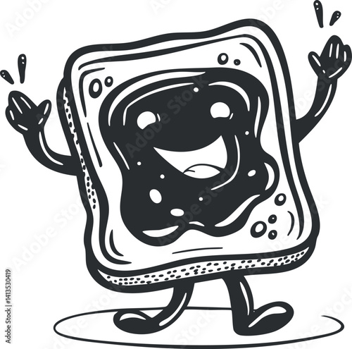 A cheerful cartoon toast character with a smiling face and playful pose.