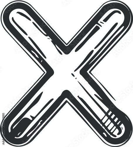 A bold black and white cross symbol representing cancellation or error in a clean design.