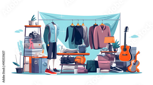 Professional Garage Sale Vector Illustration for Flea Market Promotion
