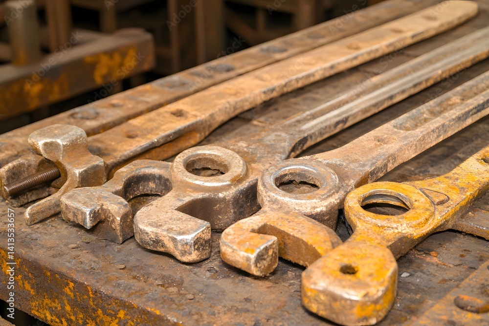 Rusty Old Wrenches on Metal Surface Close Up Rusty Old Wrenches on Metal Surface Close Up