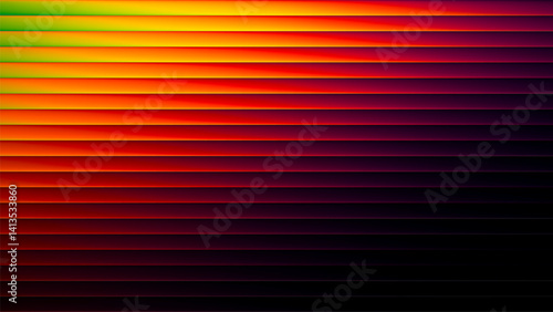 Vibrant ribbed fractal glass texture with smooth glowing fluted horizontal lines of colorful gradient. Bold and dynamic design blending bright colors and geometry for modern trendy visual art project