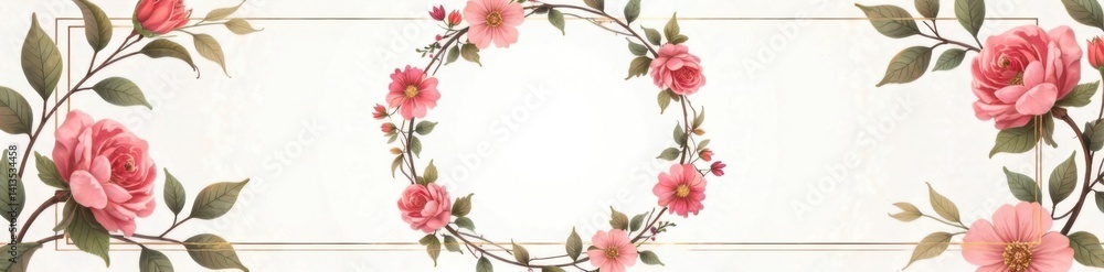 Fototapeta premium Beautifully designed wedding invitation card featuring an elegant floral wreath , floral wreath, elegant design