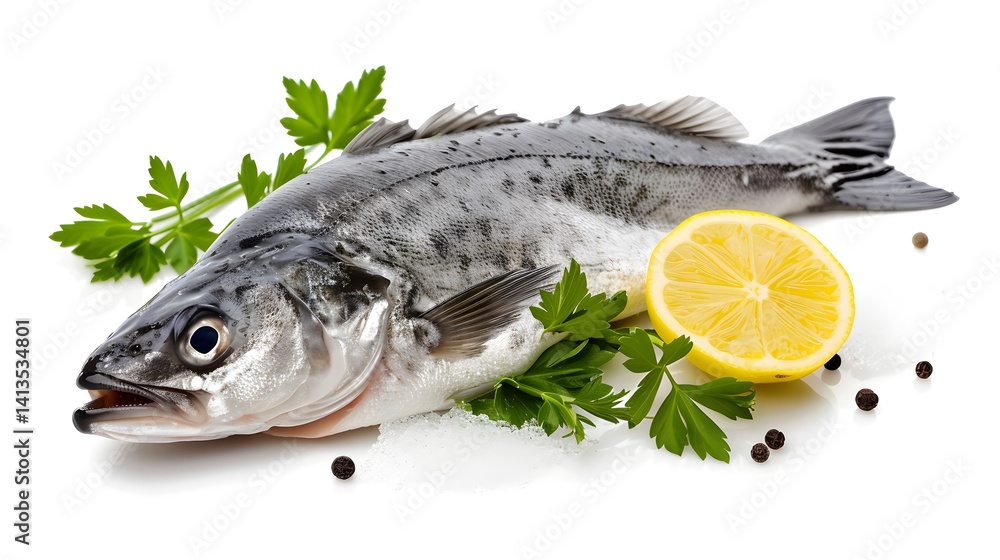 Fresh Norwegian Skrei Winter Cod with Lime and Rosemary - High Quality Image Fresh Norwegian Skrei Winter Cod with Lime and Rosemary - High Quality Image