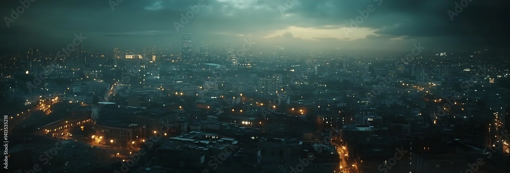 Fototapeta premium City rooftop night panorama of twinkling light high rise building against dark sky cinematic view of vast urban landscape high resolution detail Perfect city rooftop nighttime urban panorama