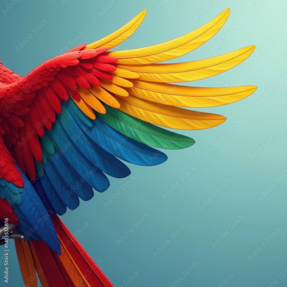 Obraz premium Colorful bird wing illustration with feather textures, feathers, colorful