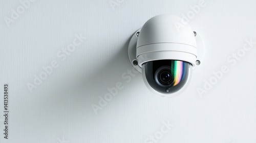 White security camera on wall minimalist surveillance technology image