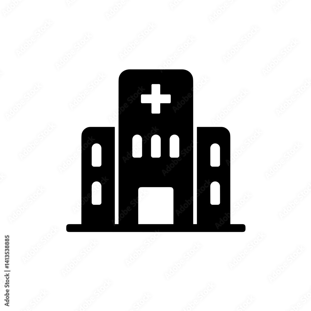 Obraz premium Hospital building silhouette icon in black and white style 
