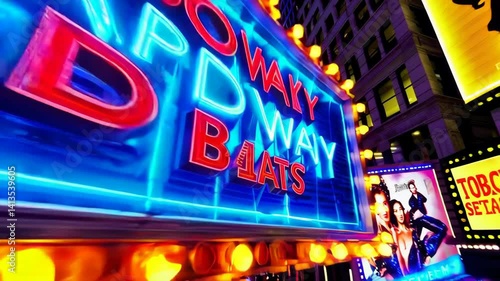 Broadway glowing at night with neon lights and billboards
