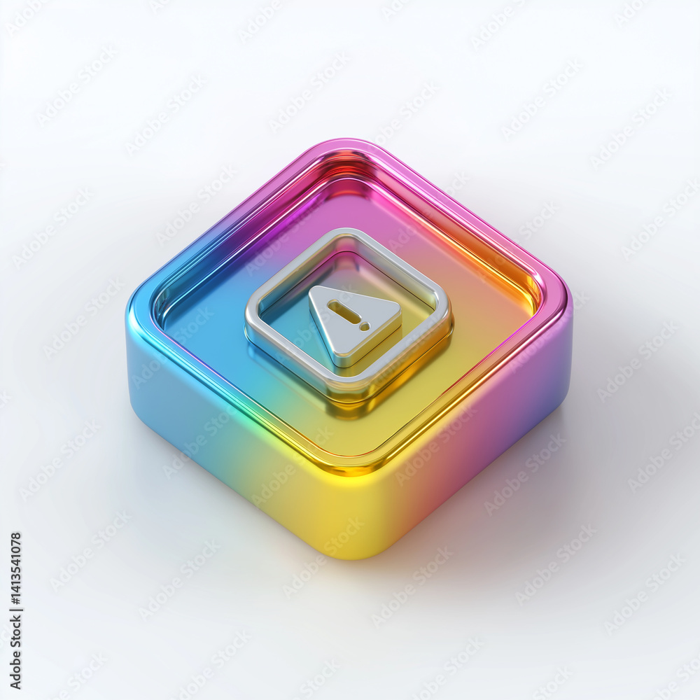 Exclamation point symbol is showing on colorful square button on white background Exclamation point symbol is showing on colorful square button on white background