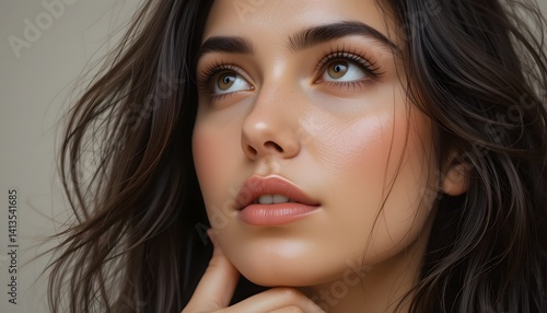 Wallpaper Mural Beauty portrait of latin woman thinking while looking up Torontodigital.ca