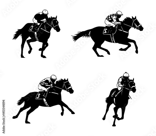 horse racing silhouette set, isolated background