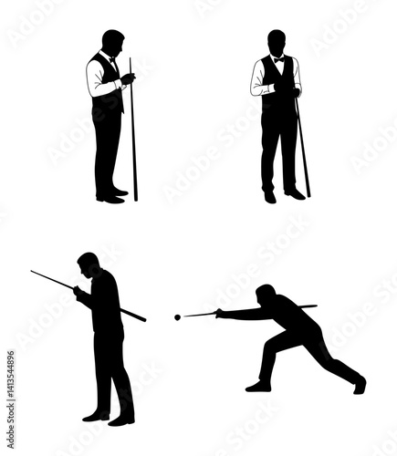 snooker player silhouette set, isolated background
