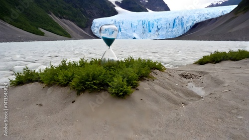 Obraz na płótnie Hourglass, Glacier, and Vegetation at Glacial Lake w salonie