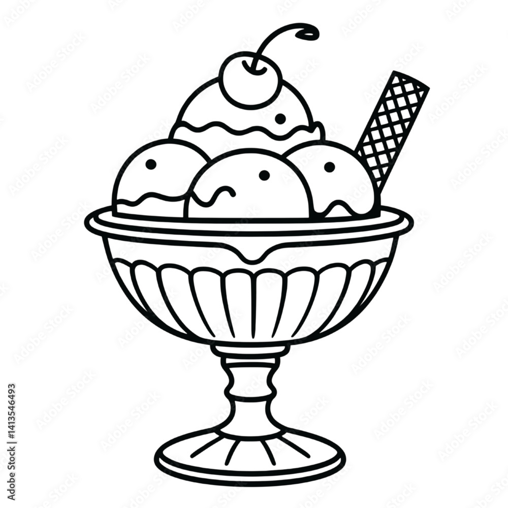 Ice Cream Sundae Line Art Dessert Illustration